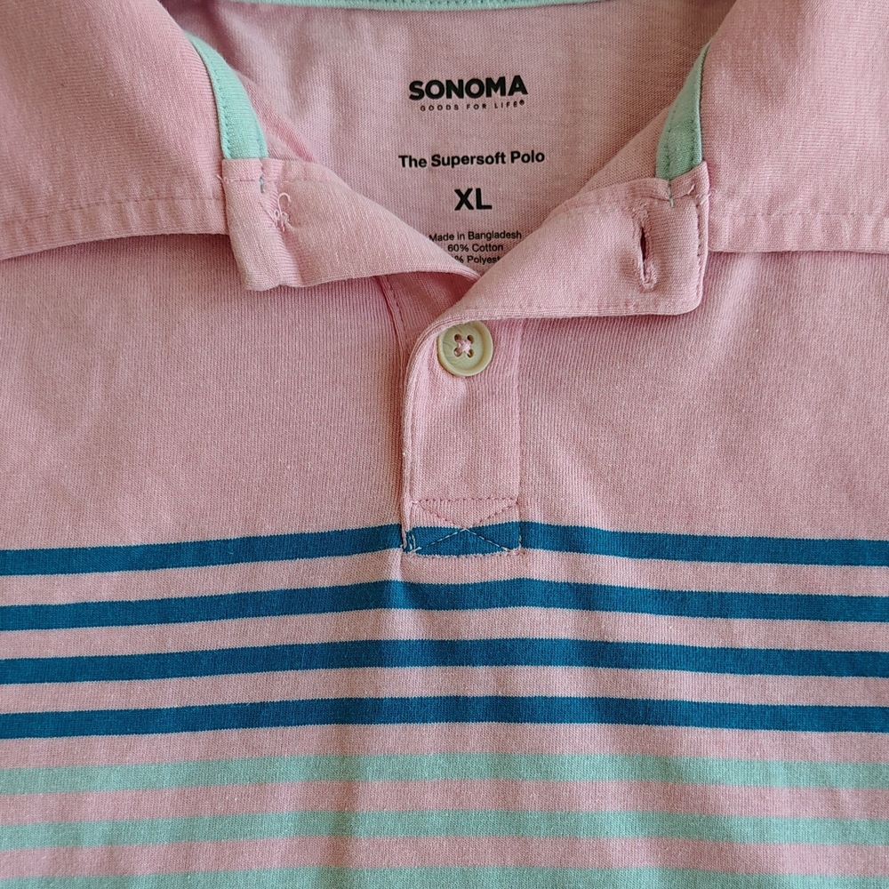 Sonoma Boys Size XL Pink and Blue Striped Polo Shirt